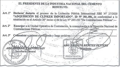 La INC canceló la licitación para la adquisición de clínker - Nacionales - ABC Color