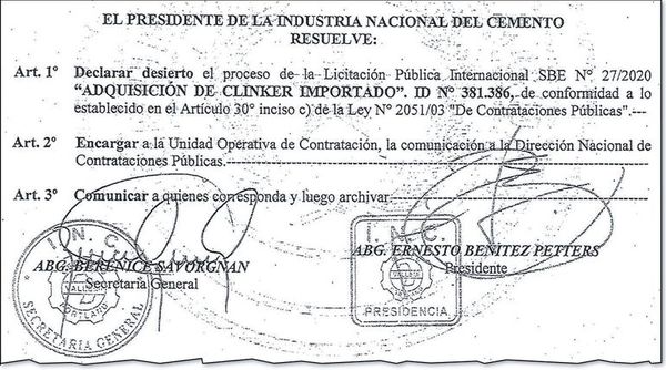 La INC canceló la licitación para la adquisición de clínker       - Nacionales - ABC Color