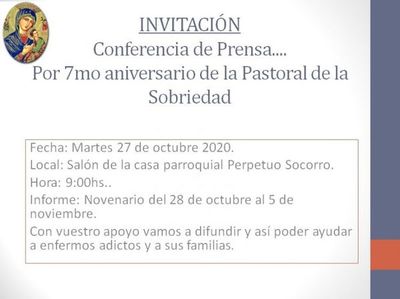 La Pastoral de la Sobriedad invita a una conferencia de prensa por su 7ª aniversario