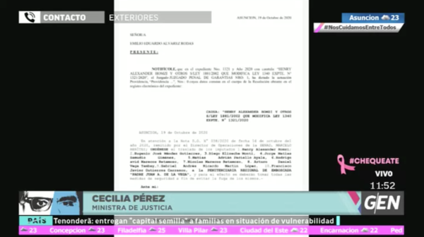 HOY / Cecilia Pérez, ministra de Justicia, sobre el traslado de procesados en el caso "Marihuana Vip"