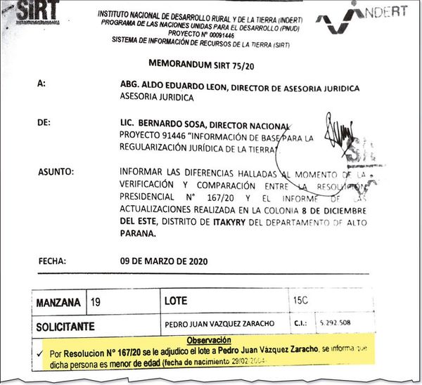 Anularon adjudicación de tierras a un adolescente - Nacionales - ABC Color