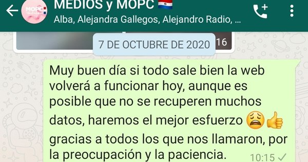 La Nación / MOPC dice que informó por whatsapp sobre caída informática
