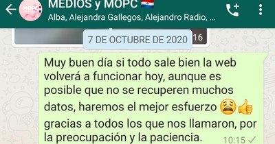 La Nación / MOPC dice que informó por whatsapp sobre caída informática