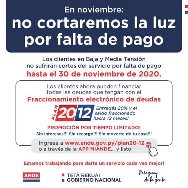 AUDIO: ANDE no hará desconexiones y pone a disposición el fraccionamiento electrónico