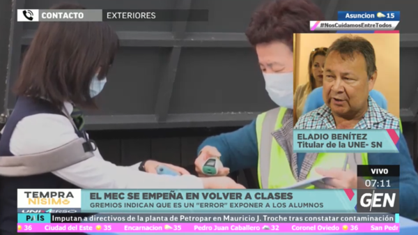 HOY / Eladio Benítez, presidente de la Unión Nacional de Educadores (UNE), sobre la vuelta a clases de alumnos de Tercera de la Media