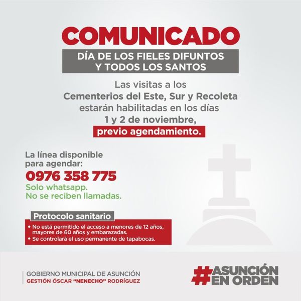 Asunción habilita visitas a cementerios con sistema de agendamiento