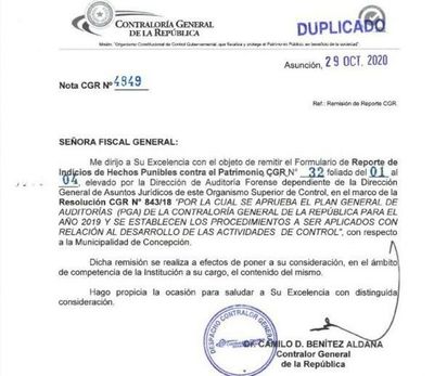 Contralor denuncia a intendente de Concepción por millonario daño patrimonial