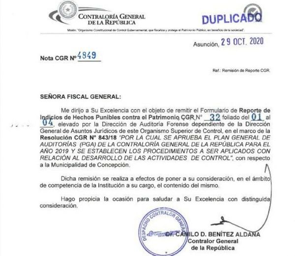 Contralor denuncia a intendente de Concepción por millonario daño patrimonial