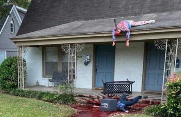 Llegó la policía porque decoró su casa demasiado real y sangrienta para Halloween - C9N