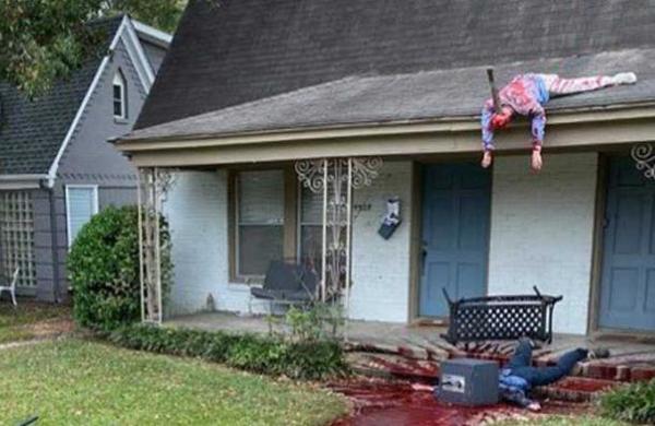 Llegó la policía porque decoró su casa demasiado real y sangrienta para Halloween - SNT