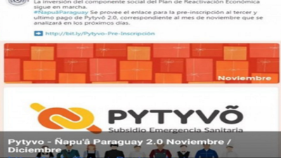 Alertan sobe falsos enlaces para inscripciones a tercer pago de Pytyvo