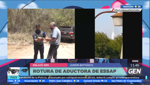 HOY / Inmensa pérdida de agua en predio del Botánico, debido a una rotura de aductora de la Essap