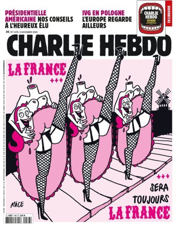 Charlie Hebdo reacciona a los atentados en Francia con una caricatura de bailarinas de cabaret decapitadas - ADN Paraguayo