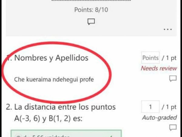 "Che kueráima ndehegui, profe", respondió un alumno en el examen