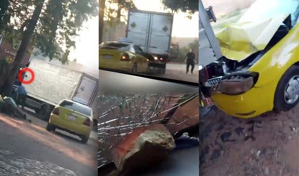 Furia al volante: Pelea entre camionero y taxista termina con destrozos para ambos - Nacionales - ABC Color