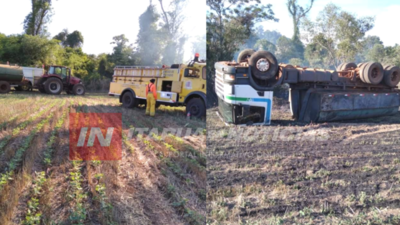 CAMIÓN QUE TRANSPORTABA AGUA VOLCÓ EN GUAPOY. 