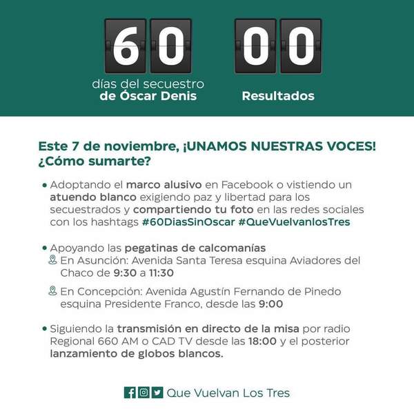 “Que vuelvan los tres”, “60 días sin Oscar”: convocan a manifestación por liberación de secuestrados - ADN Paraguayo