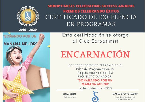 PREMIO INTERNACIONAL PARA EL CLUB SOROPTIMIST ENCARNACIÓN
