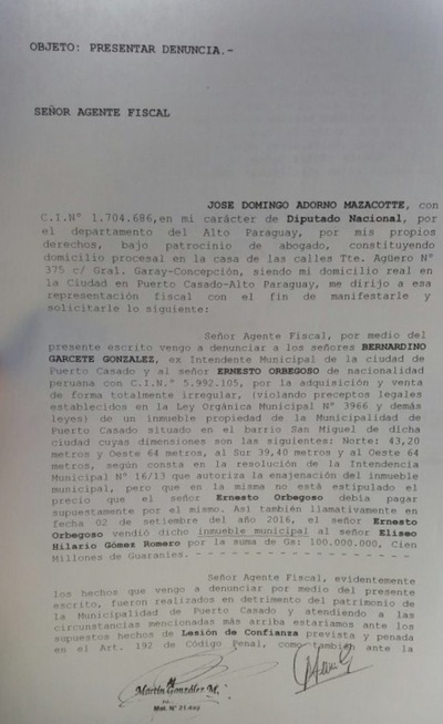 Denuncian a exintendente y al marido de gobernadora - ADN Paraguayo