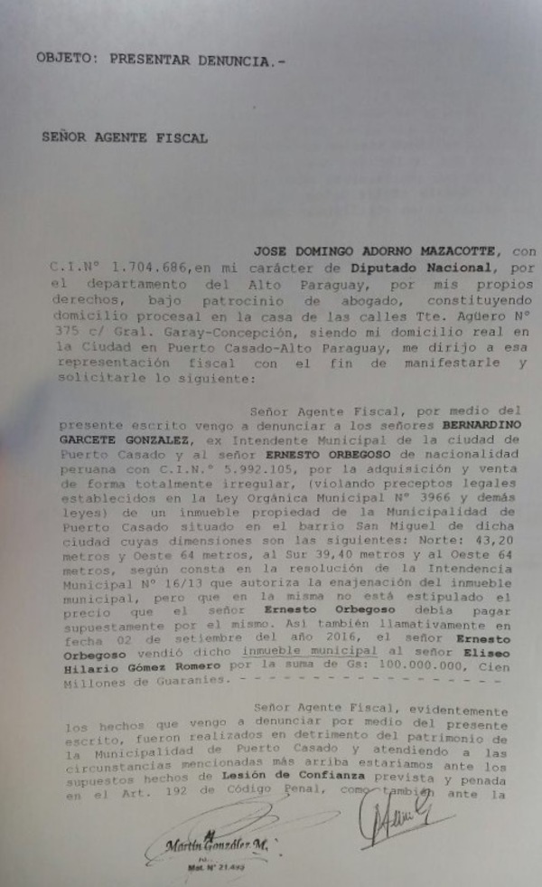 Denuncian a exintendente y al marido de gobernadora - ADN Paraguayo