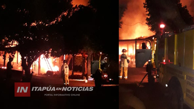 TRAS ARDUO TRABAJO, BOMBEROS SALVARON LA MITAD DE UN GALPÓN INCENDIADO