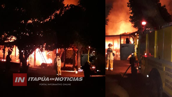 TRAS ARDUO TRABAJO, BOMBEROS SALVARON LA MITAD DE UN GALPÓN INCENDIADO