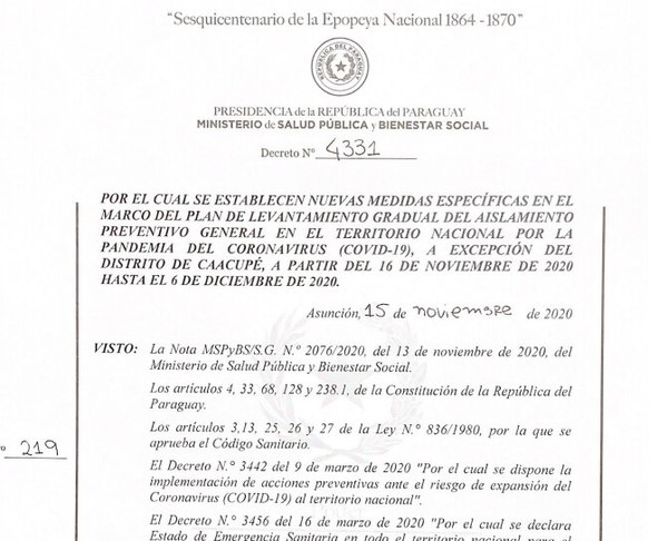 Oficializan nuevas medidas sanitarias tras firma de Decreto - Nacionales - ABC Color