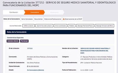 MOPC de nuevo licita seguro “vip” para sus funcionarios, por US$ 14 millones - Nacionales - ABC Color