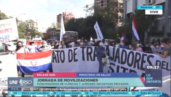 HOY / Funcionarios del Hospital de Clínicas y Jardines Infantiles se manifiestan frente al Ministerio de Salud