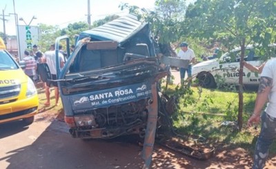 Camión embiste por un árbol y conductor resulta herido