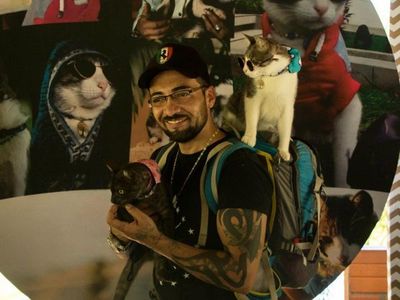 Festejaron a lo grande su cumple al gato mochilero