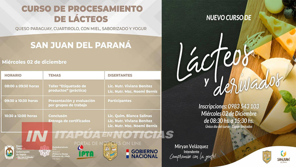 CURSO INTENSIVO DE LÁCTEOS Y DERIVADOS EN SAN JUAN DEL PARANÁ