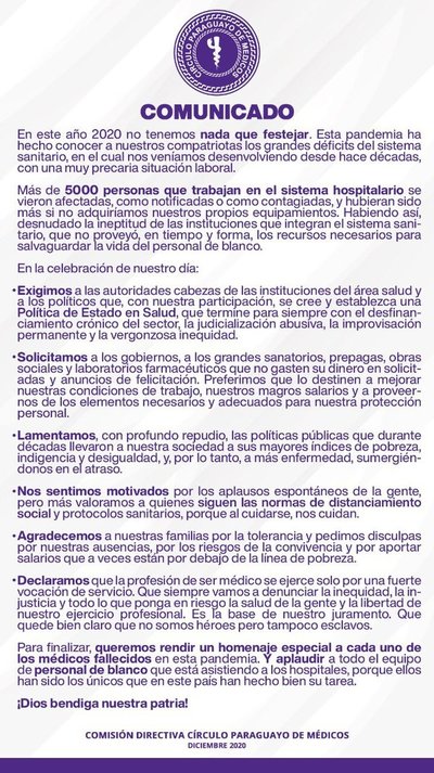 Círculo Paraguayo de Médicos exige creación de Política de Estado de Salud que acabe el “desfinanciamiento crónico del sector” - ADN Paraguayo