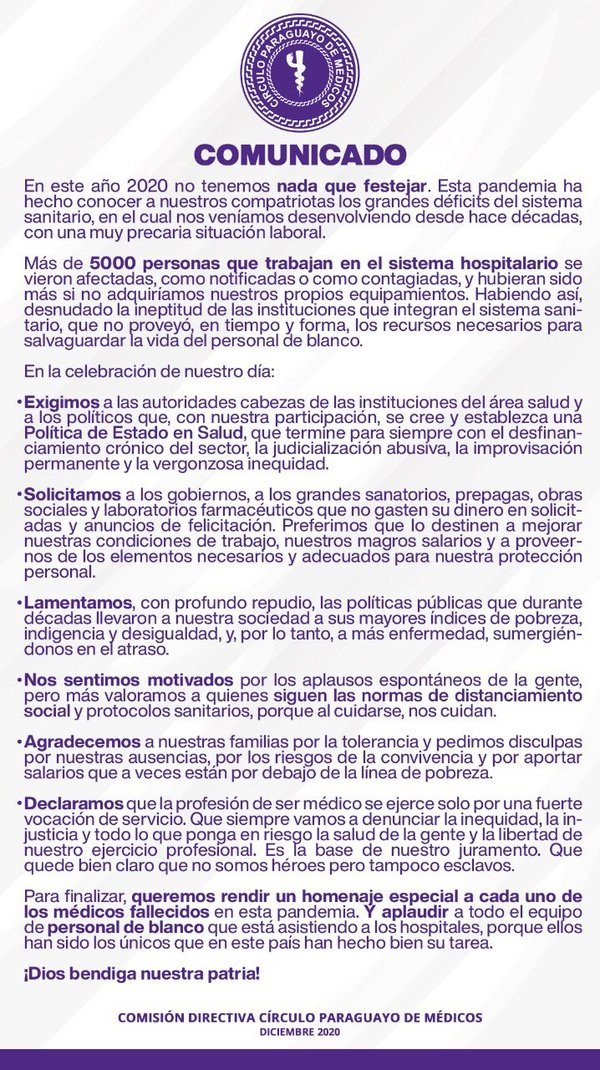 Círculo Paraguayo de Médicos exige creación de Política de Estado de Salud que acabe el “desfinanciamiento crónico del sector” - ADN Paraguayo