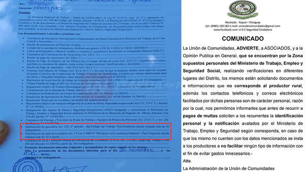 OPERATIVO “PAN DULCE” DEL MINISTERIO DE TRABAJO CONTRA LOS PEQUEÑOS AGRICULTORES