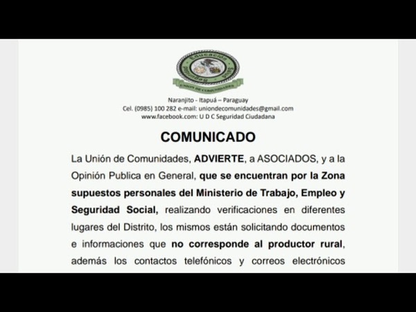 MINISTERIO DEL TRABAJO INICIA ''APRIETE'' A COLONOS DE ITAPÚA