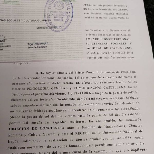 Adventistas recurren a amparo constitucional para cambiar días de exámenes - Nacionales - ABC Color