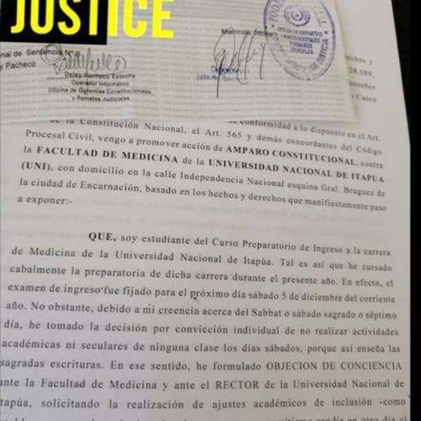 Itapúa: Dos estudiantes pidieron amparo para no rendir viernes y sábados, por su religión