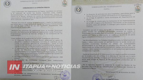 GOBERNADOR RECHAZA INCLUSIÓN DE GASTOS SOCIOAMBIENTALES DE HIDROELÉCTRICA AL PGN