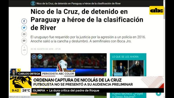 Ordenan captura de Nicolás de la Cruz, futbolista de River Plate de Buenos Aires - ABC Noticias - ABC Color