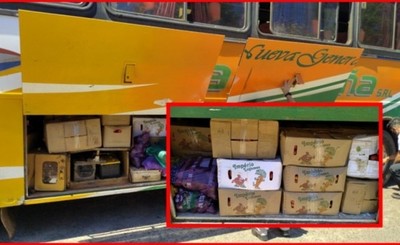 Incautan ómnibus con productos de contrabando en puesto de peaje