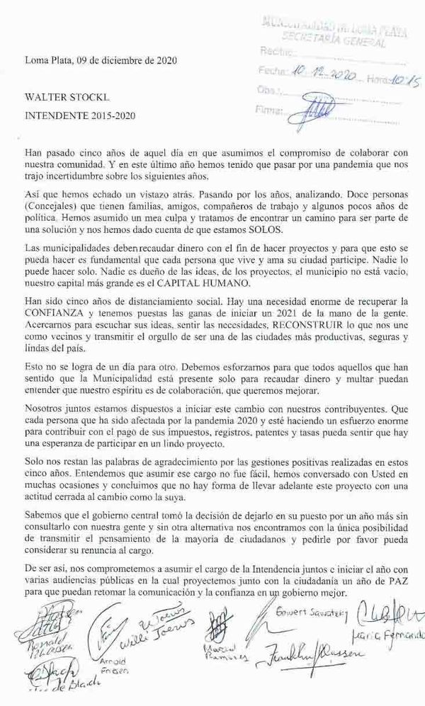 Ediles piden renuncia al intendente lomaplatense - Nacionales - ABC Color