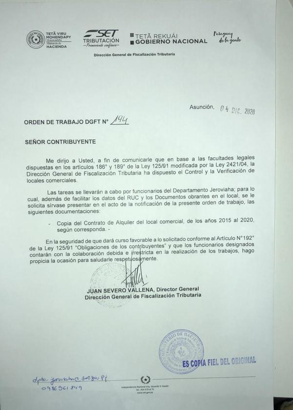 Funcionarios de la SET realizan operativos extorsivos con orden de trabajo “genérica”