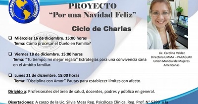 Organizan charlas virtuales “Por una Navidad Feliz”