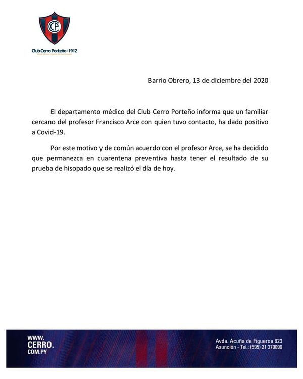 Arce no dirigirá a Cerro - Cerro Porteño - ABC Color