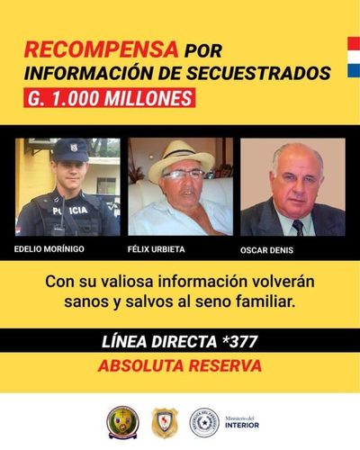 Millonaria recompensa por información sobre los tres secuestrados | OnLivePy