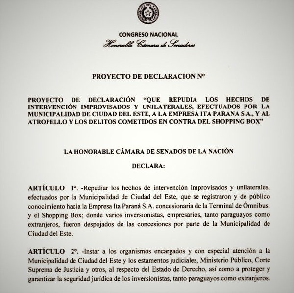 Piden que el Senado REPUDIE atropellos que hace intendente de CDE a INVERSIONISTAS