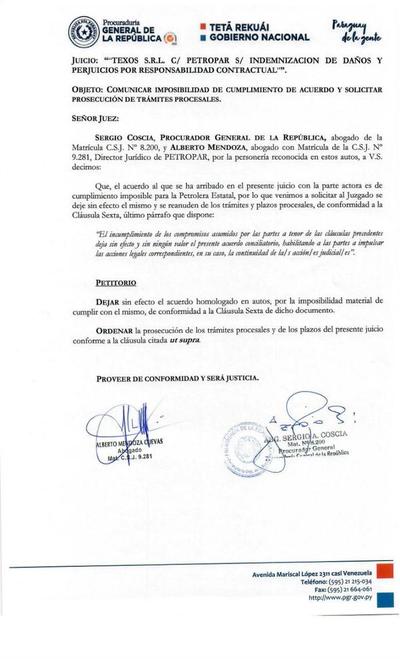 Procuradoría desiste de acuerdo entreguista por Petropar