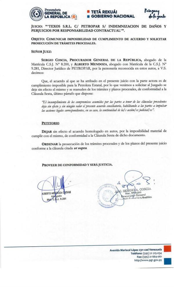 Procuradoría desiste de acuerdo entreguista por Petropar