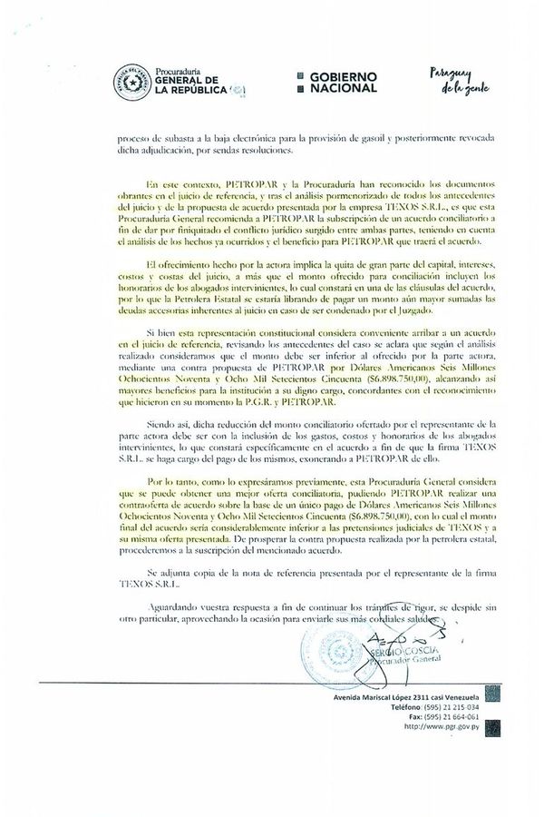 Lichi afirma que Procuraduría recomendó acuerdo con firma argentina - Nacionales - ABC Color
